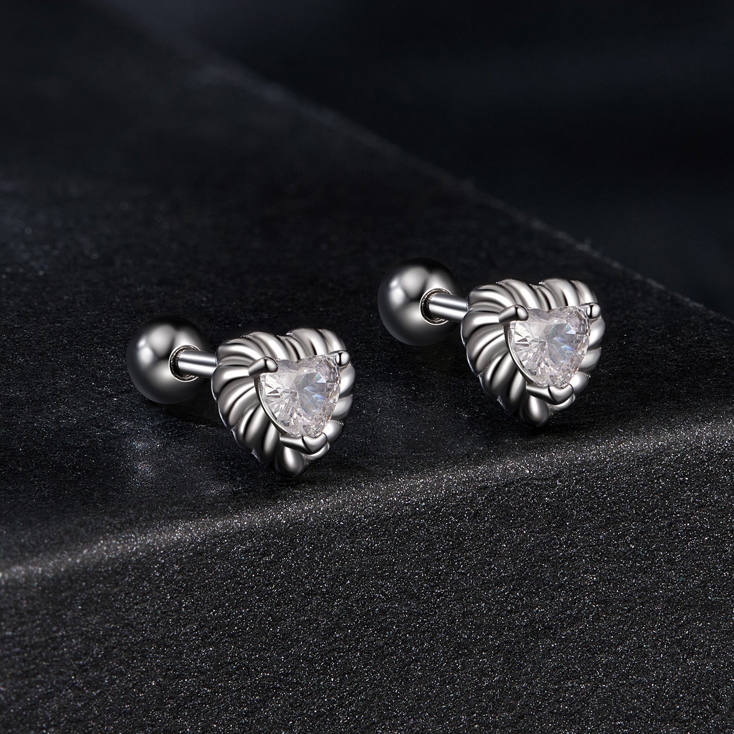 Spiral Ball Moissanite Studs (Heart)