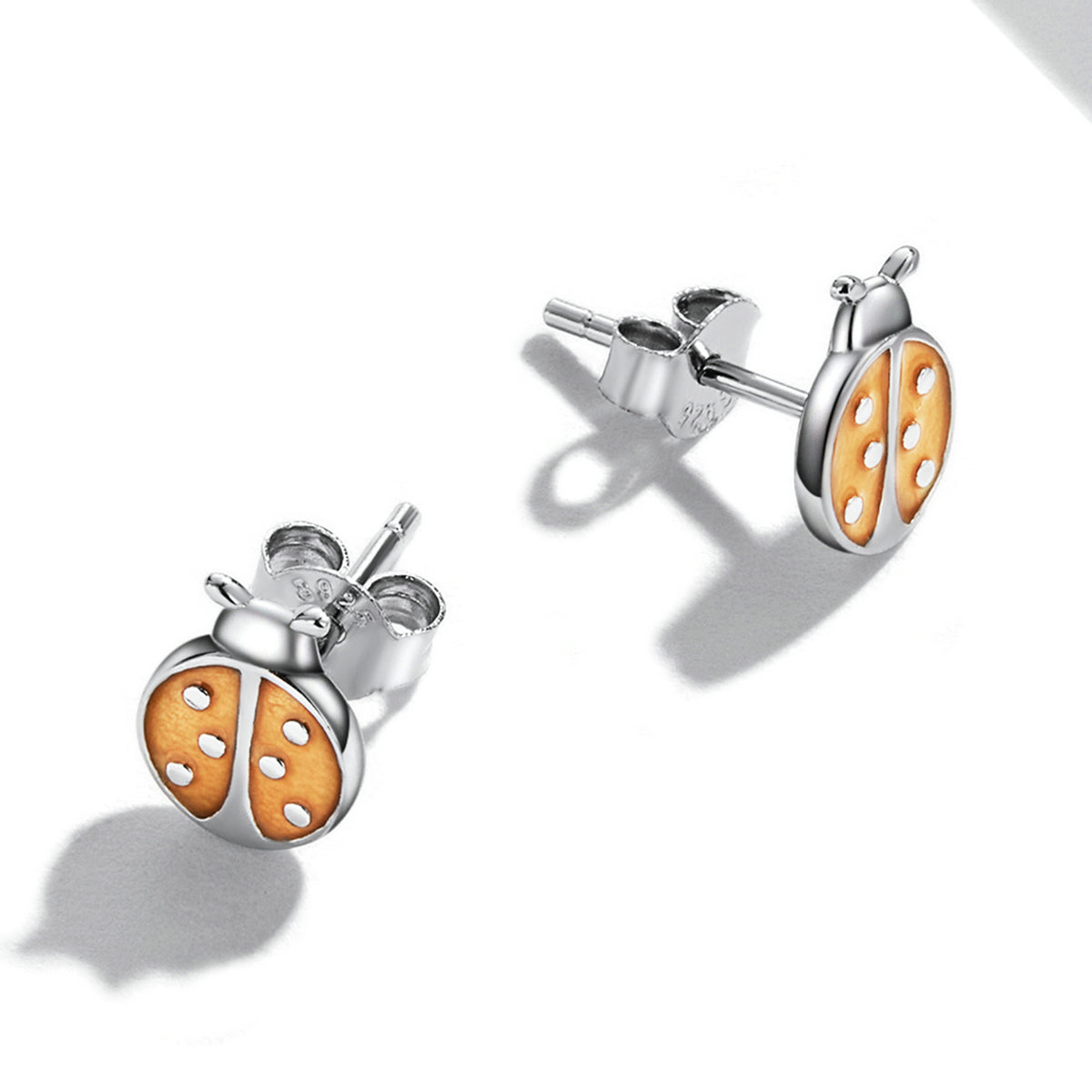 Orange Ladybug Stud Earrings