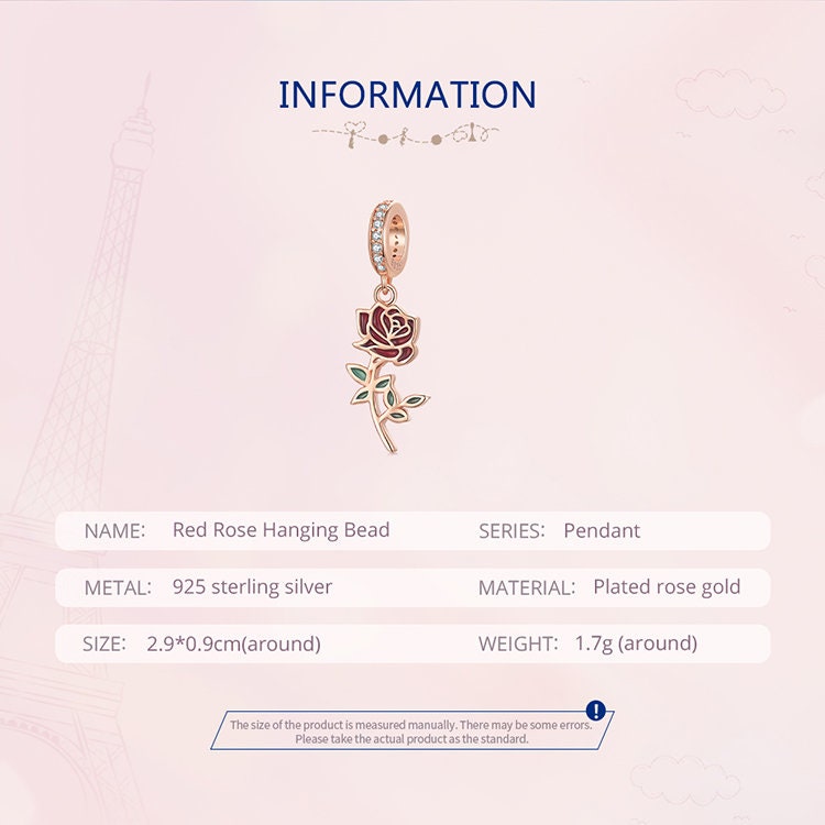 Red Rose Hanging Bead Charm