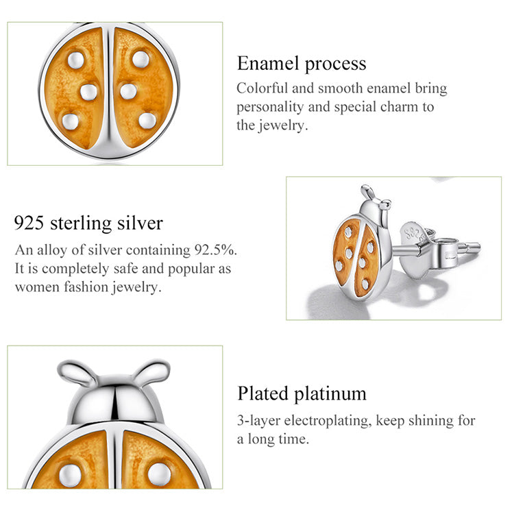 Orange Ladybug Stud Earrings