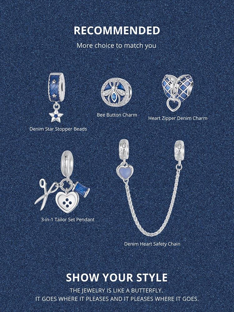 Heart Zipper Denim Charm