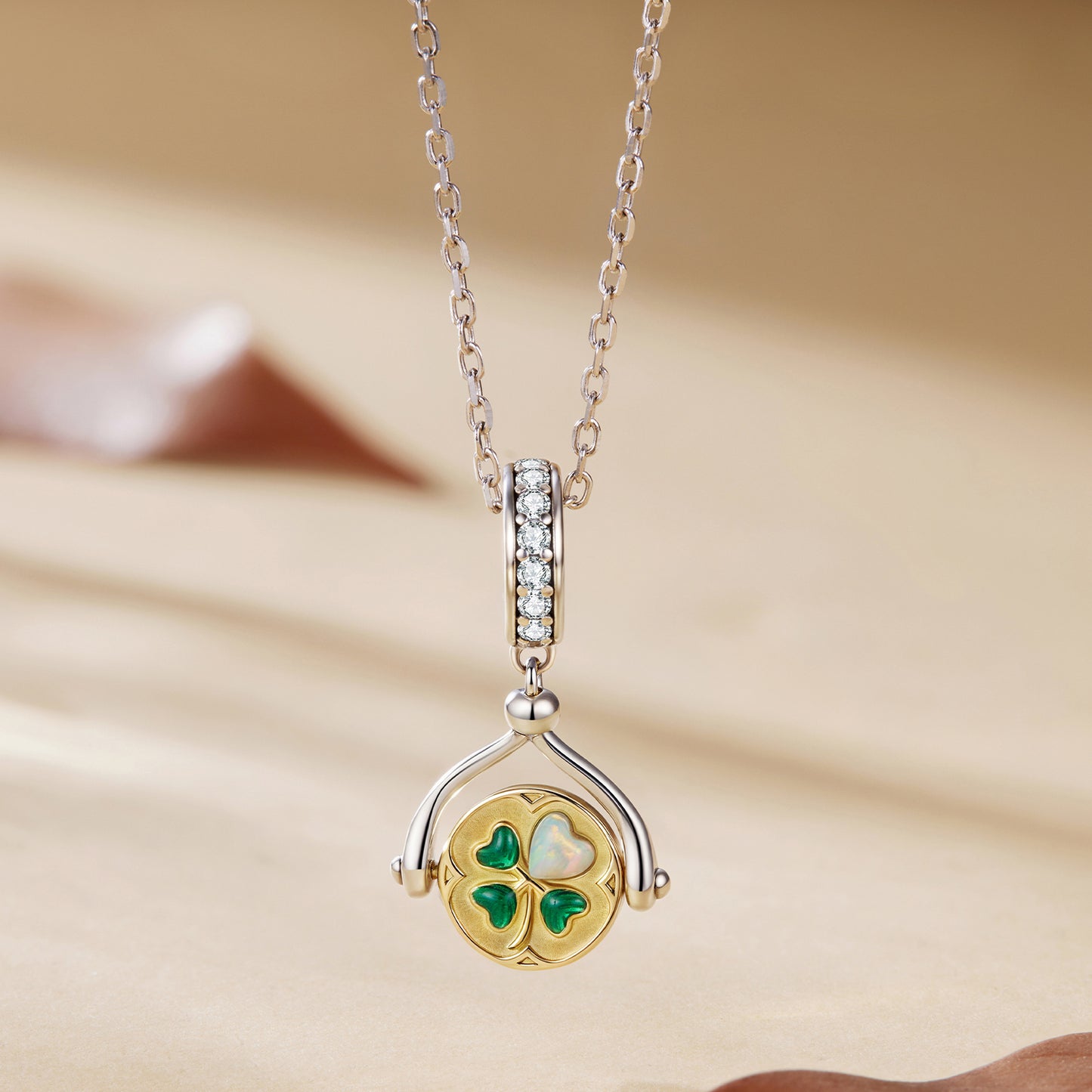 Lucky Four-Leaf Clover Spinning Pendant Charm