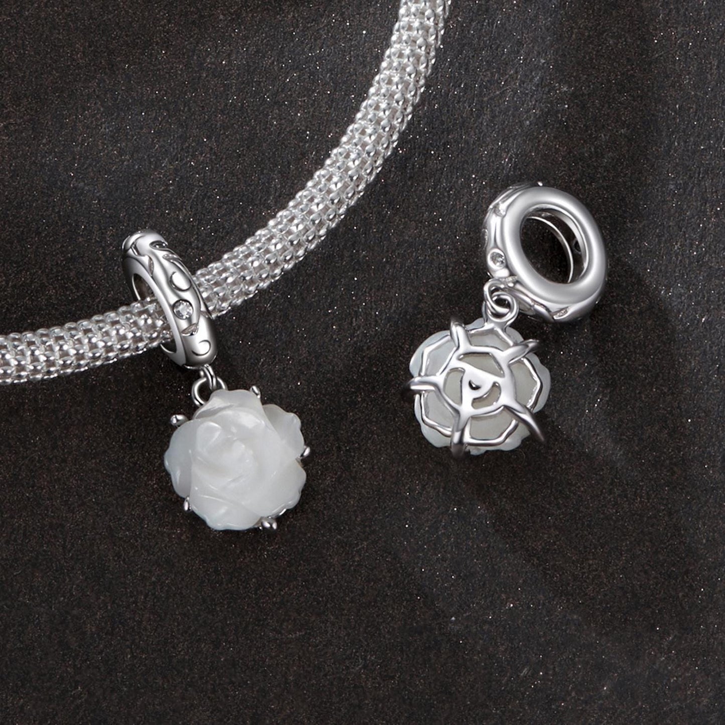White Rose Pendant Charm