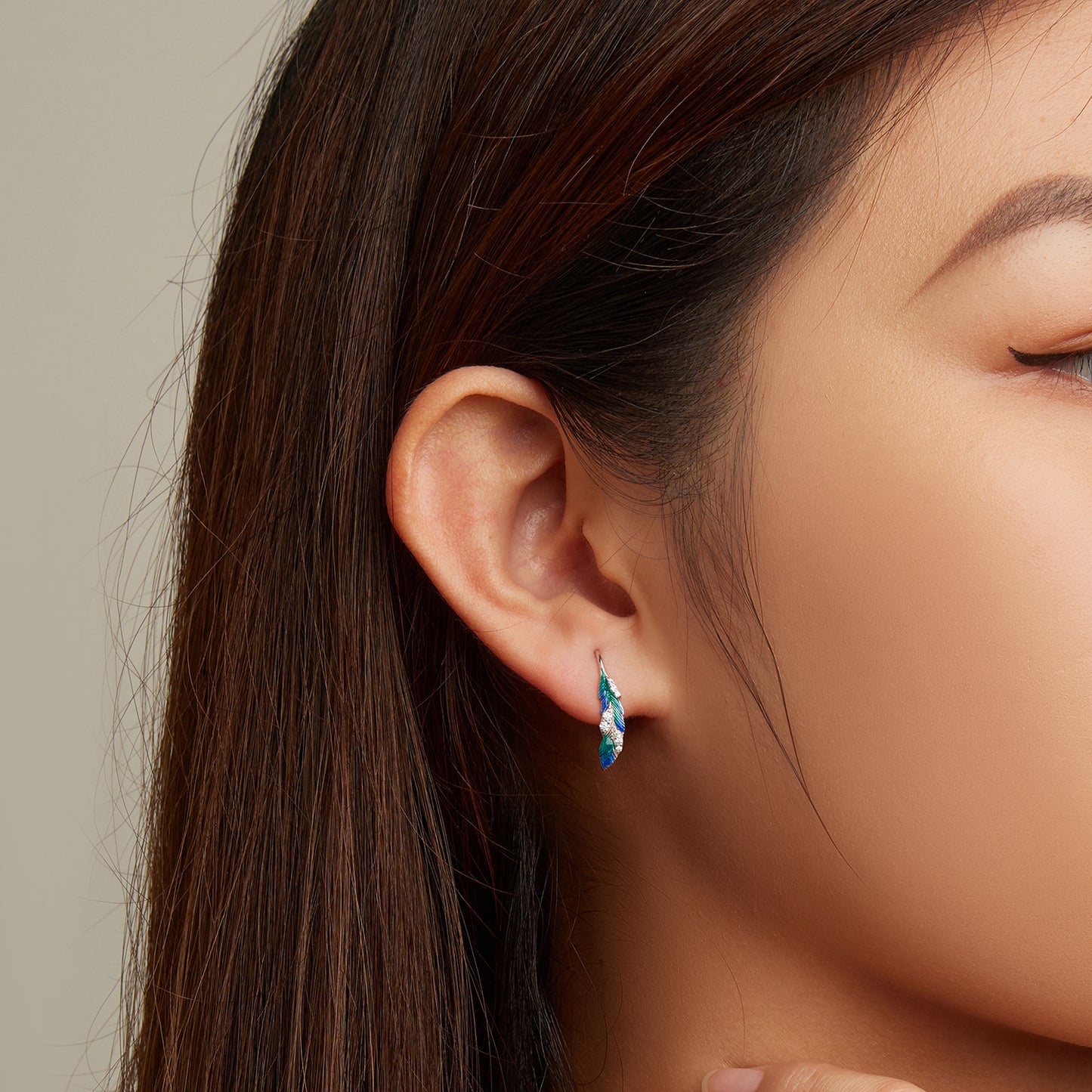 Blue Feather Drop Earrings
