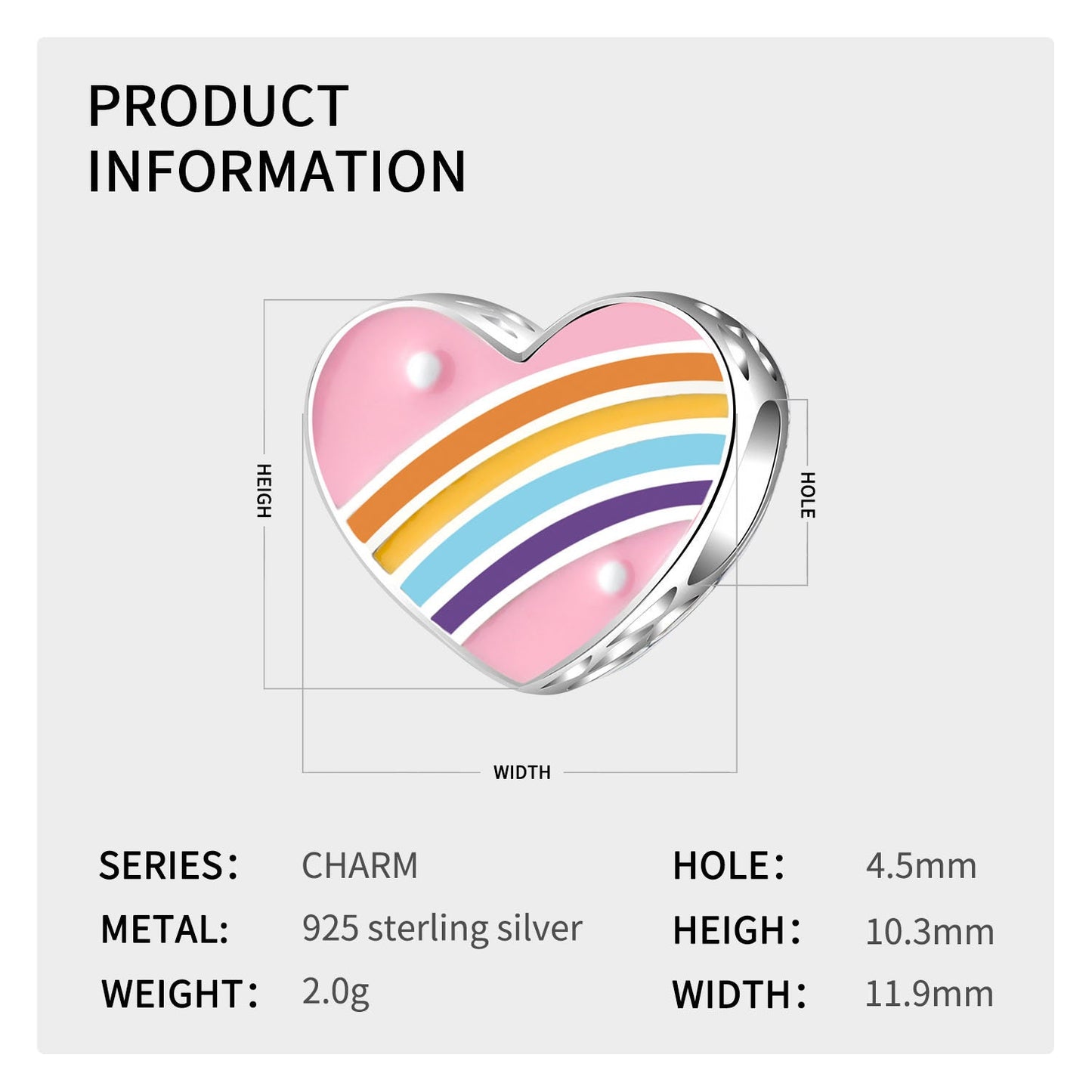 Rainbow Pink Hearts Charm