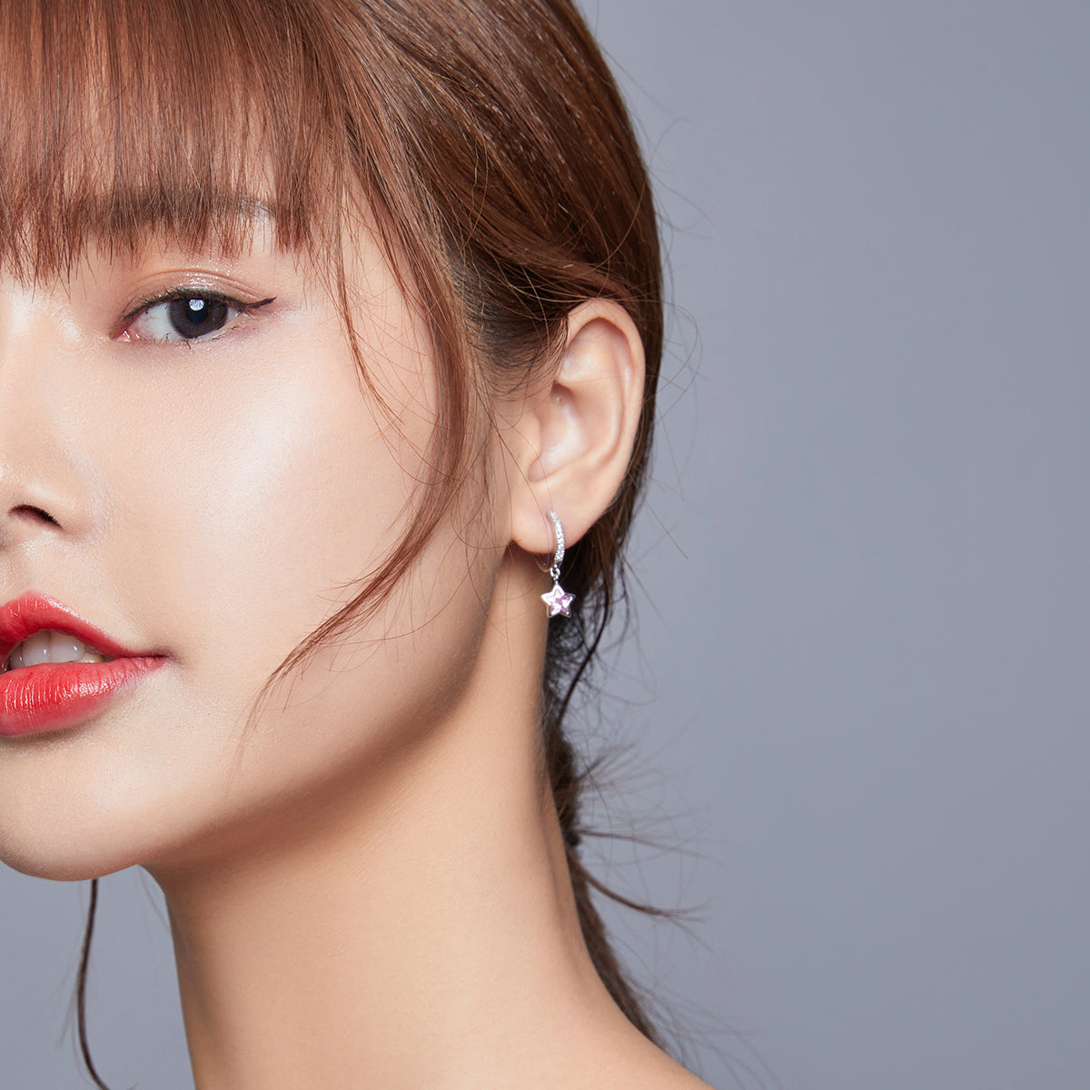 Pink Pentagon Star Hoop Earrings