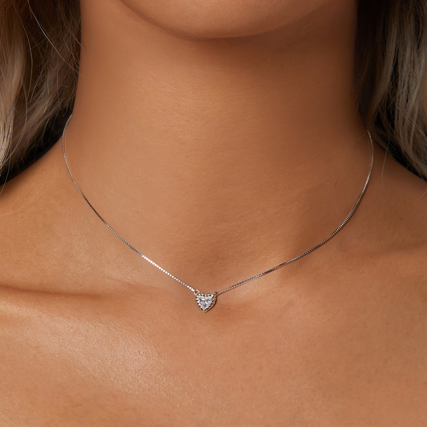 Delicate Heart Moissanite Collarbone Necklace