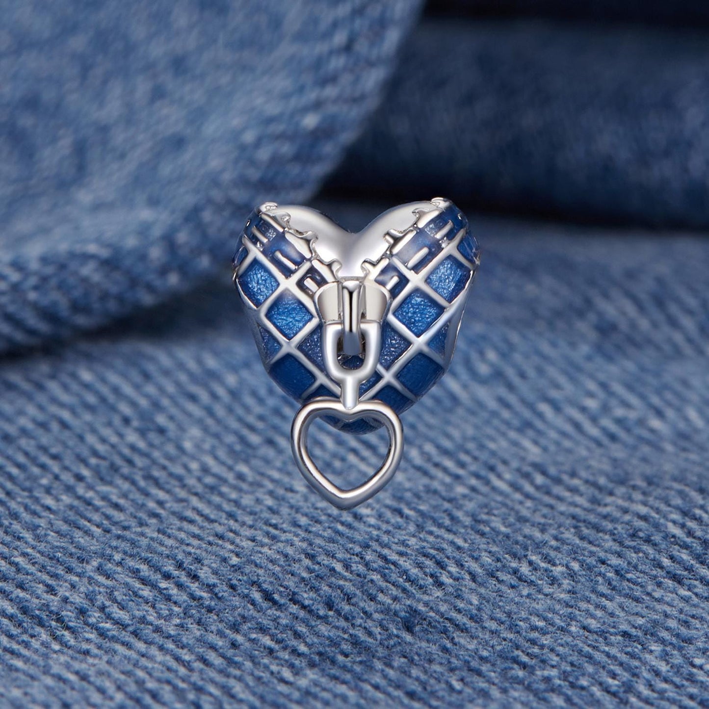 Heart Zipper Denim Charm