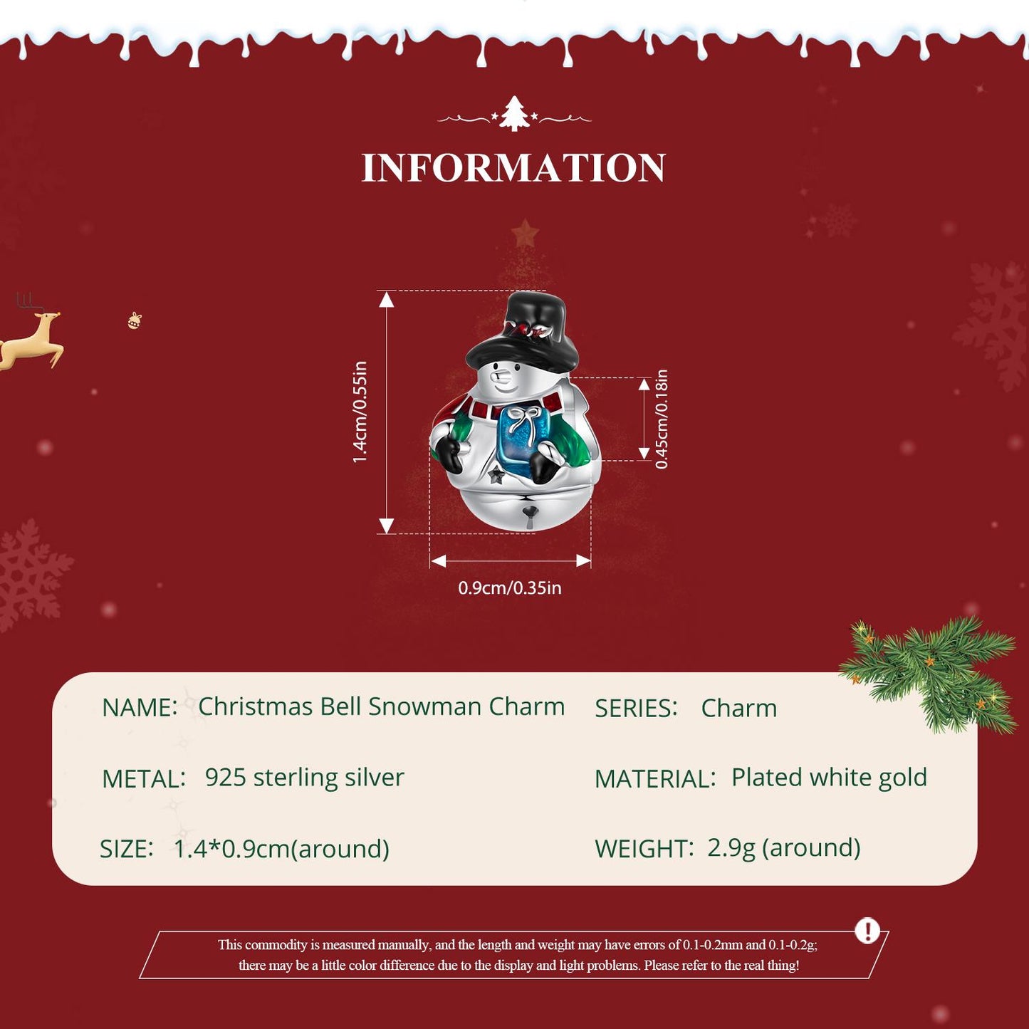 Christmas Bell Snowman Charm