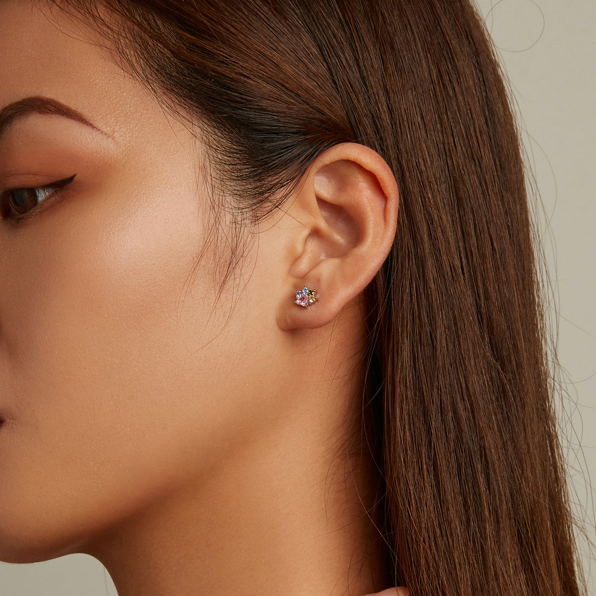 Colorful Cubic Zirconia Paw Stud Earrings