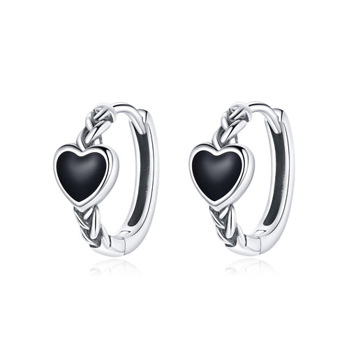 Black Heart Hoop Earrings