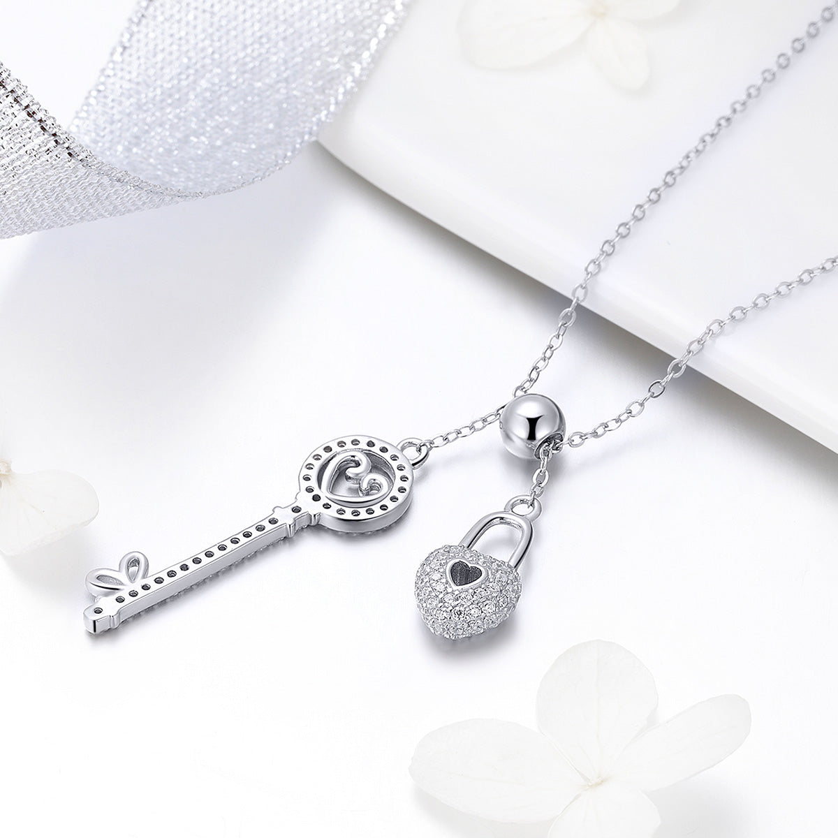 Heart Locket Key Sterling Silver Necklace