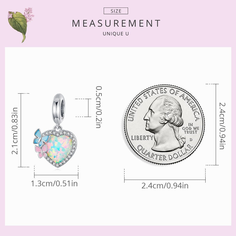 Butterfly Opal Heart Charm