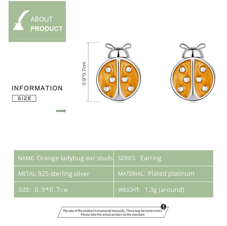 Orange Ladybug Stud Earrings