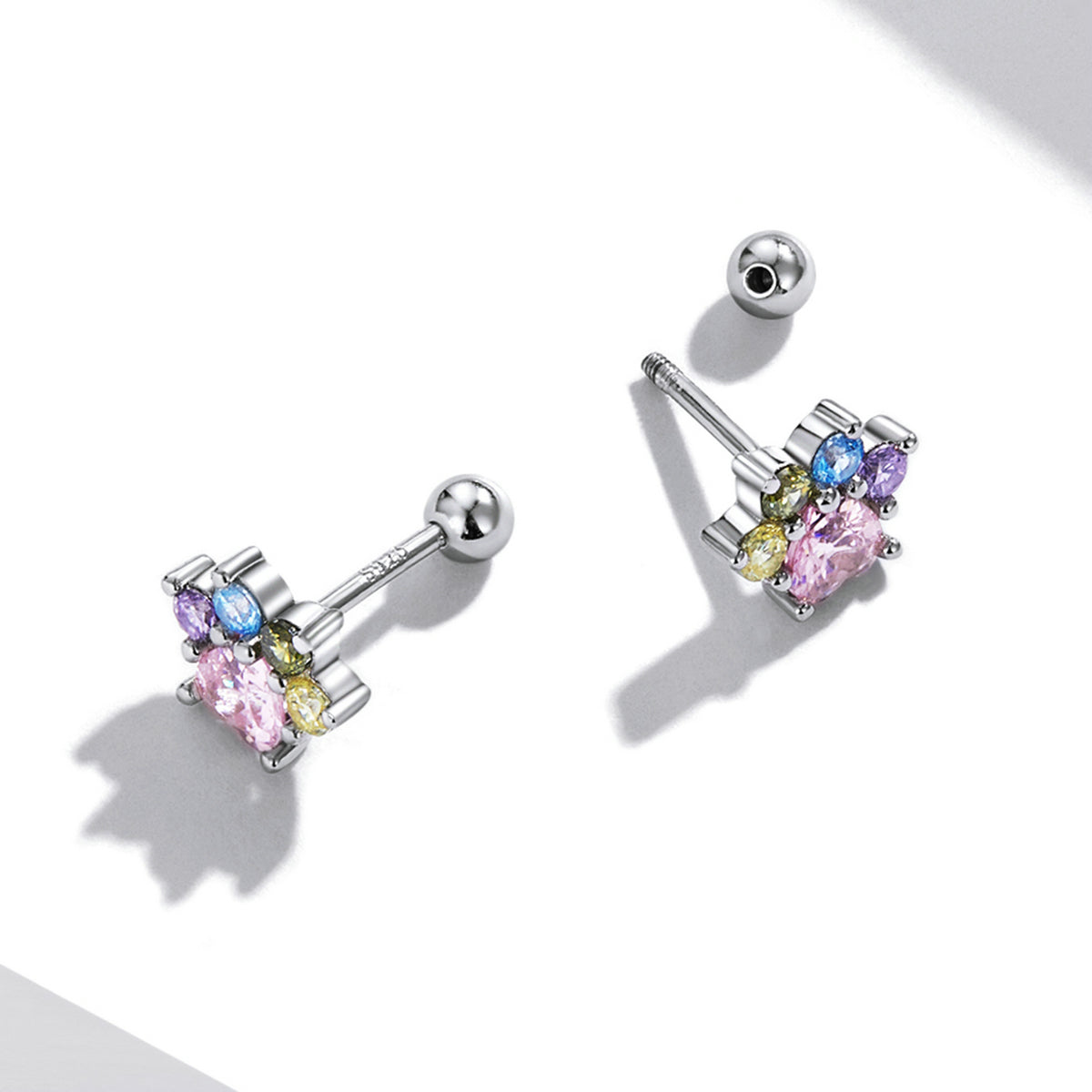 Colorful Cubic Zirconia Paw Stud Earrings
