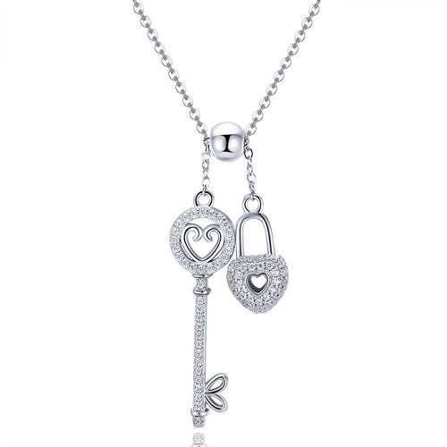 Heart Locket Key Sterling Silver Necklace