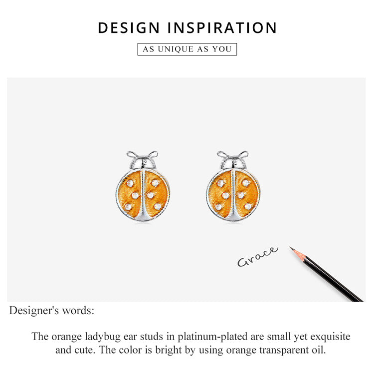 Orange Ladybug Stud Earrings