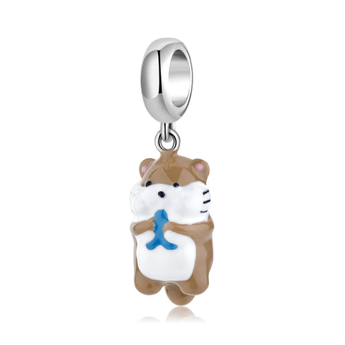Otter Eating Fish Pendant Charm