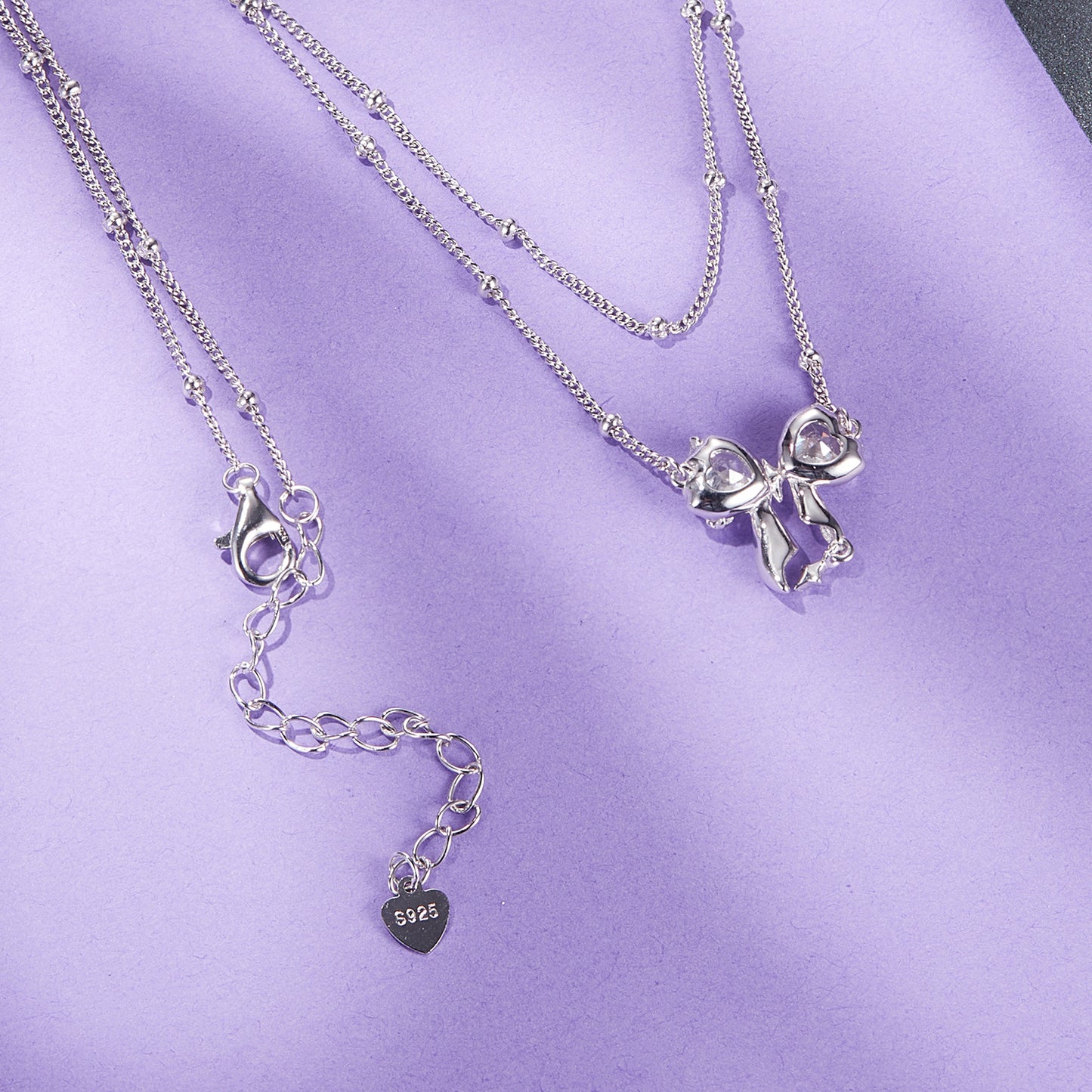 Glittering Bow Pendant Necklace