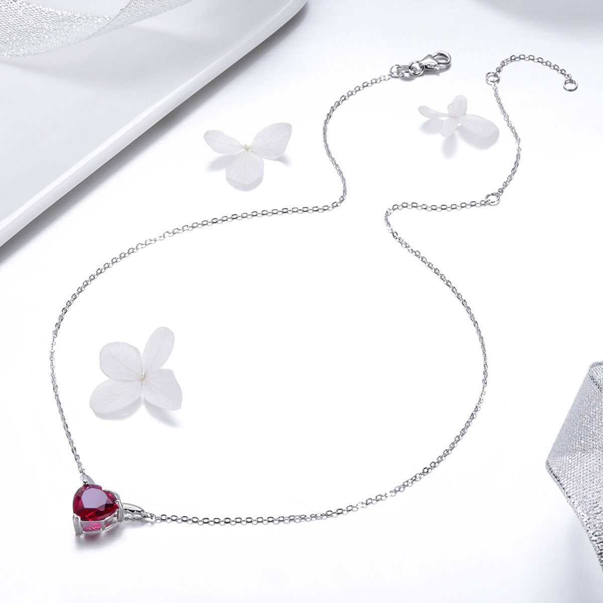 Crimson Love Wings Sterling Silver Necklace