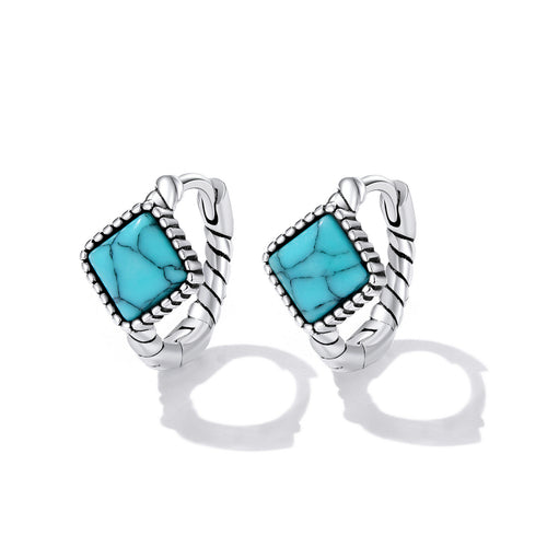 Square Turquoise Clip Earrings