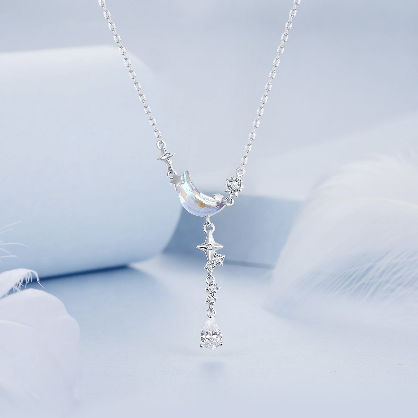 Moon and Stars Drop Necklace