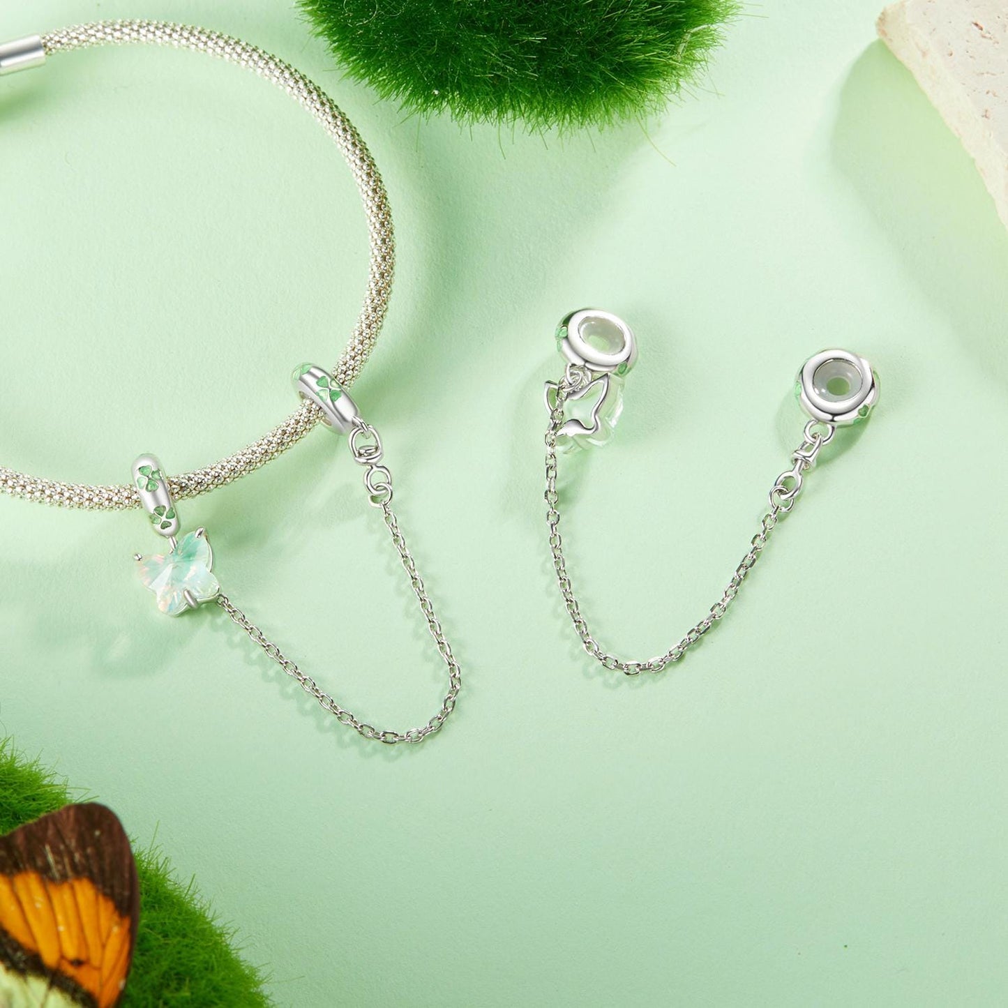 Green Butterfly Safety Chain Charm