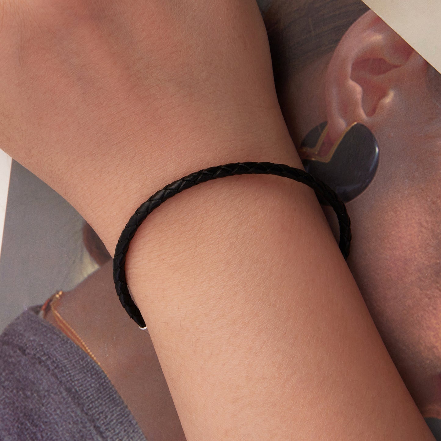 Beaded Clasp Leather Cord Bracelet