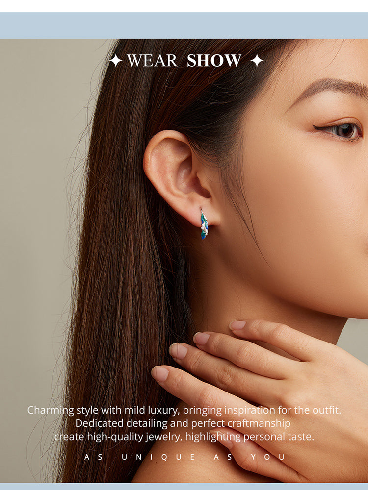 Blue Feather Drop Earrings