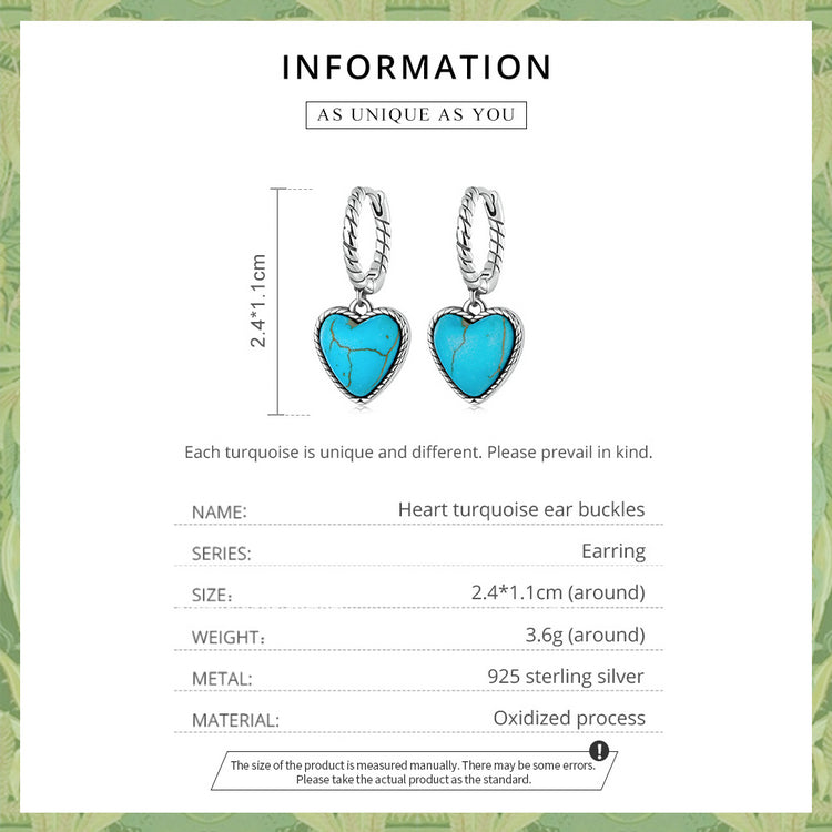 Heart Turquoise Clip Earrings