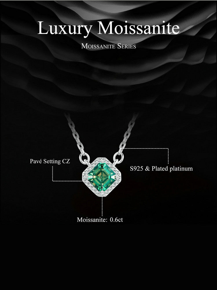 0.6ct Emerald-Cut Green Moissanite Necklace
