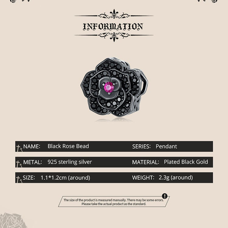 Black Rose Bead Charm
