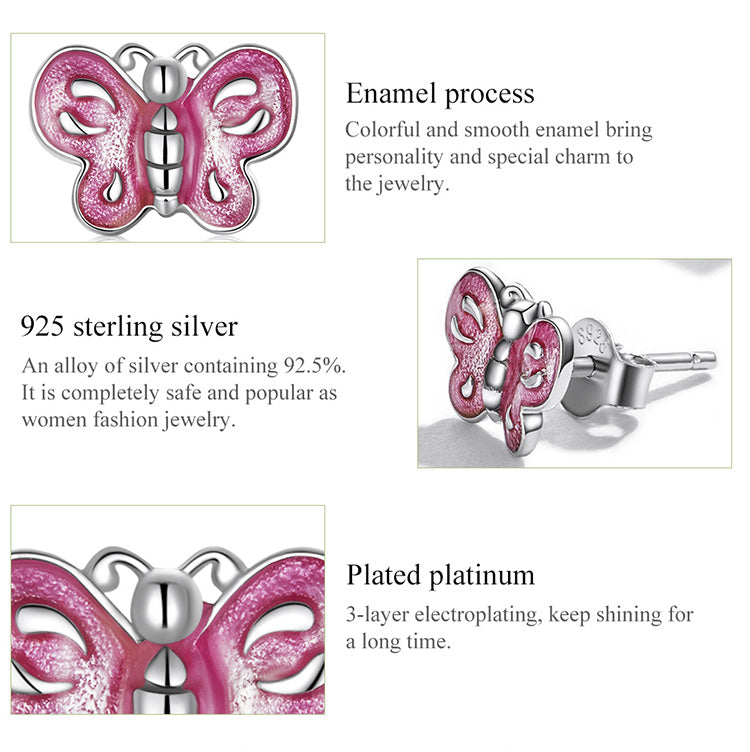 Pink Butterfly Stud Earrings
