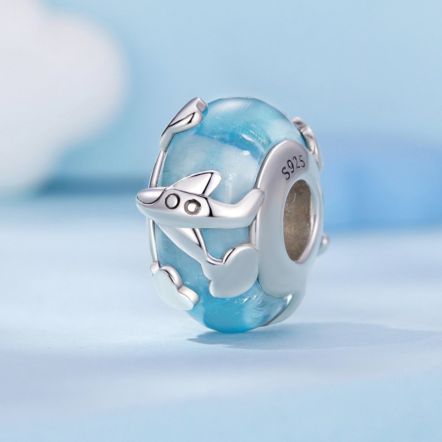 Traveling Airplane, Suitcase, Blue Earth & Airplane Charm