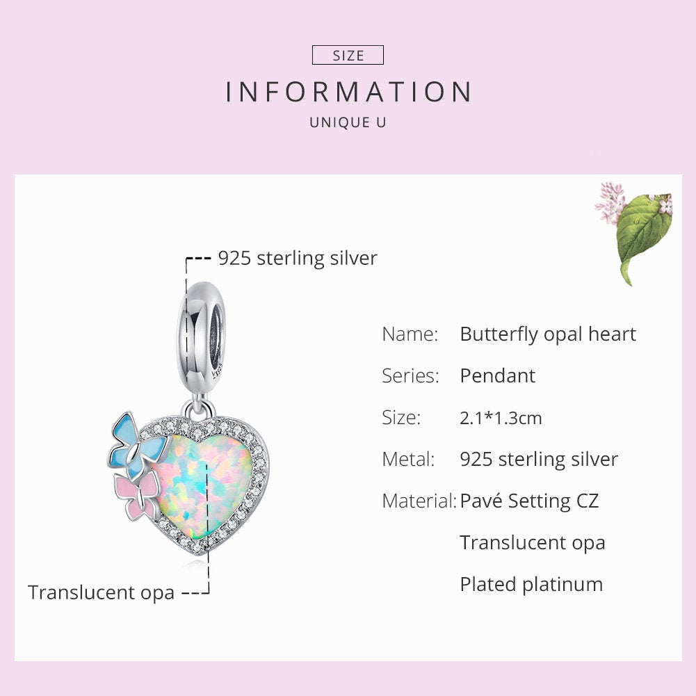 Butterfly Opal Heart Charm