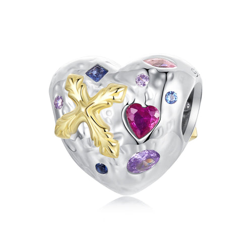 Vintage Heart Cross Charm