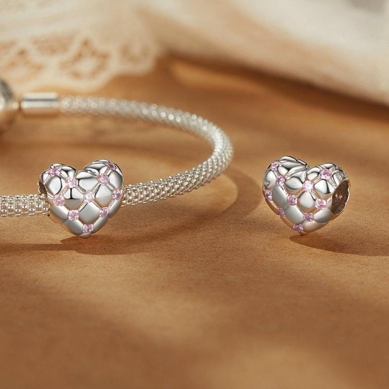 Love Heart Diamond pattern Bead Charm