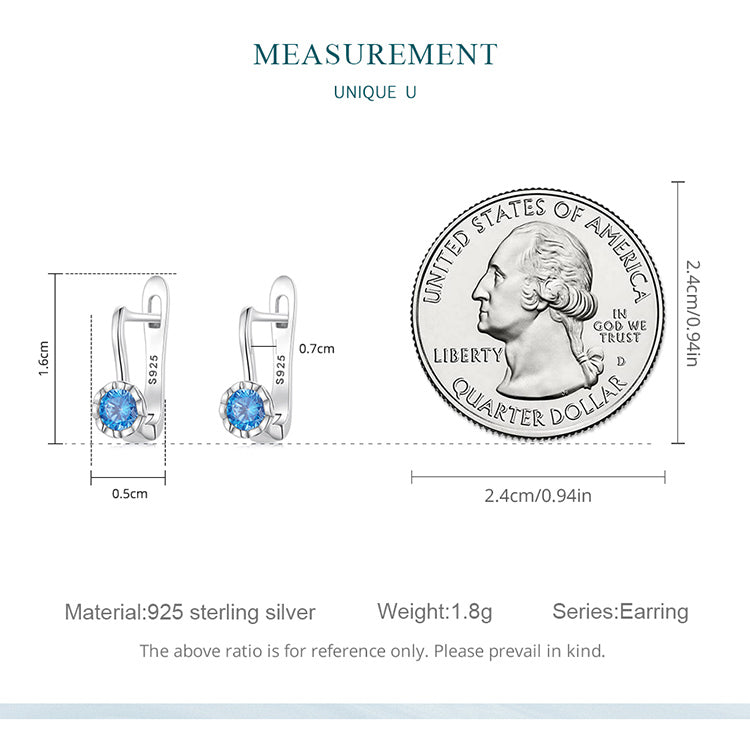 Minimalist Blue Cubic Zirconia Clip Earrings