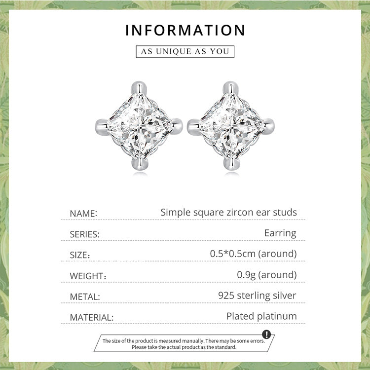 Minimalist Square Cubic Zirconia Stud Earrings