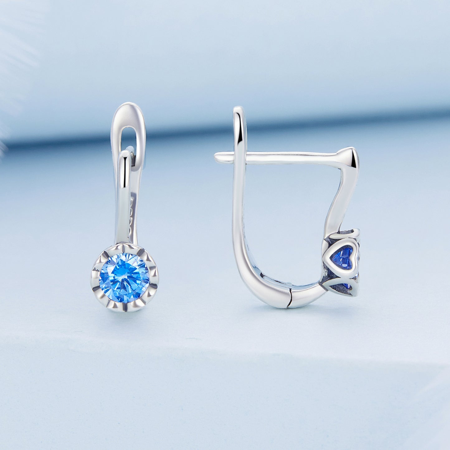 Minimalist Blue Cubic Zirconia Clip Earrings