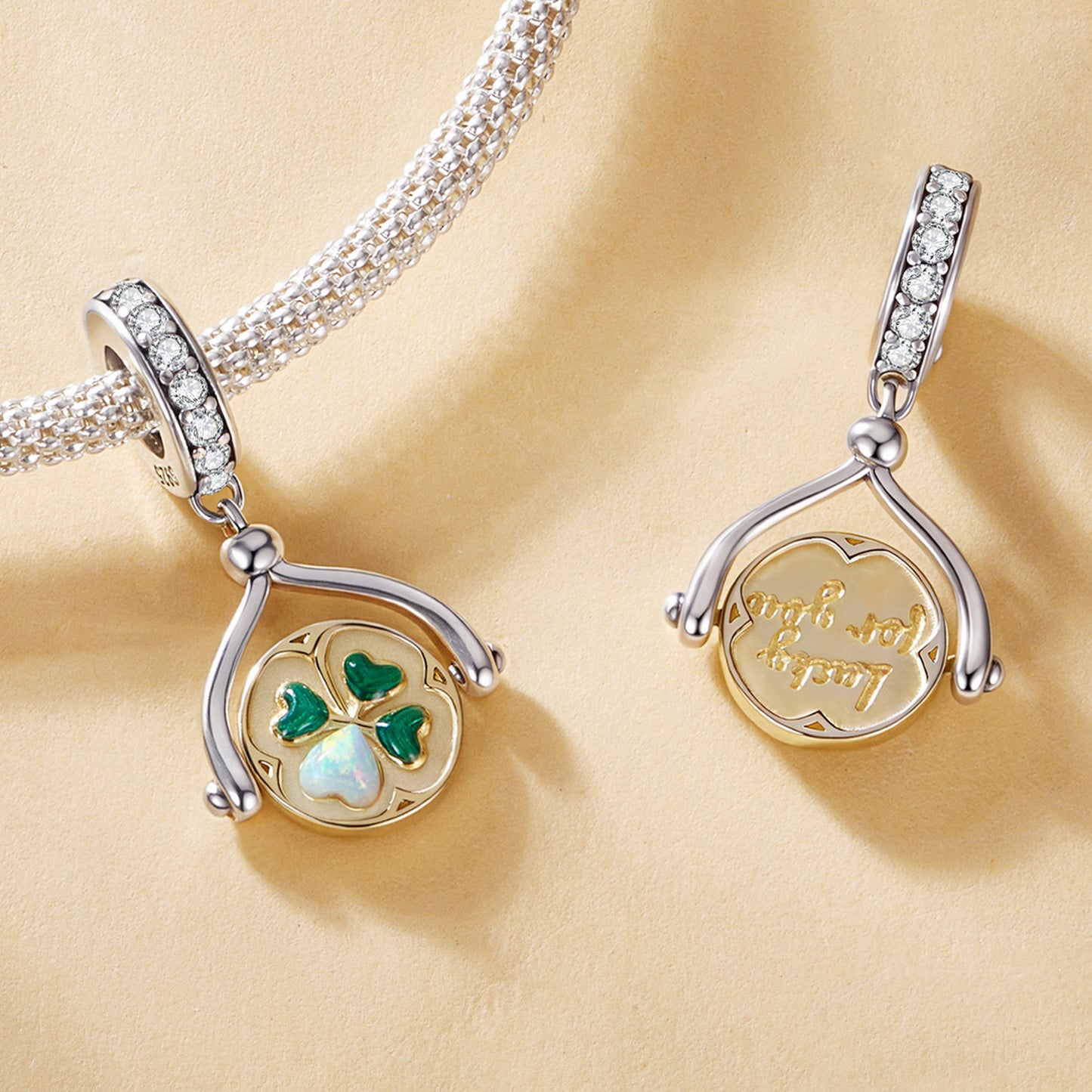Lucky Four-Leaf Clover Spinning Pendant Charm