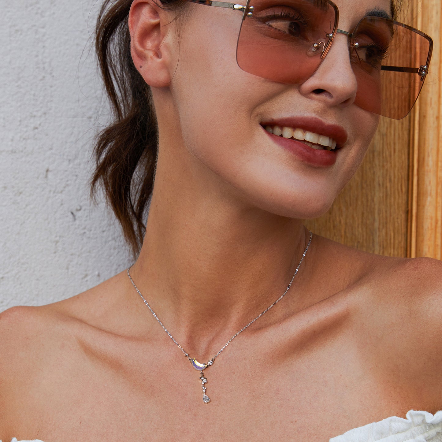 Moon and Stars Drop Necklace