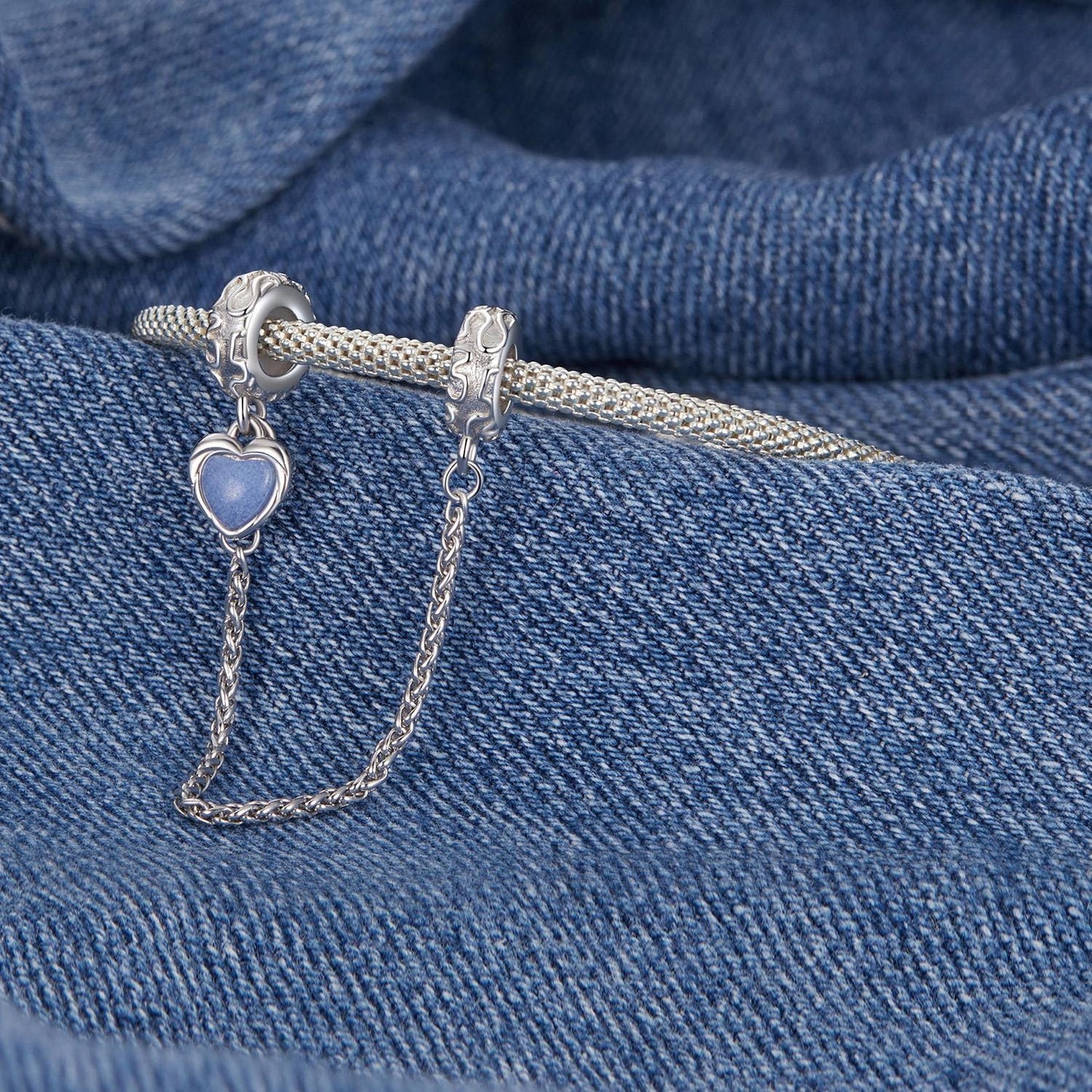 Denim Heart Safety Chain Charm