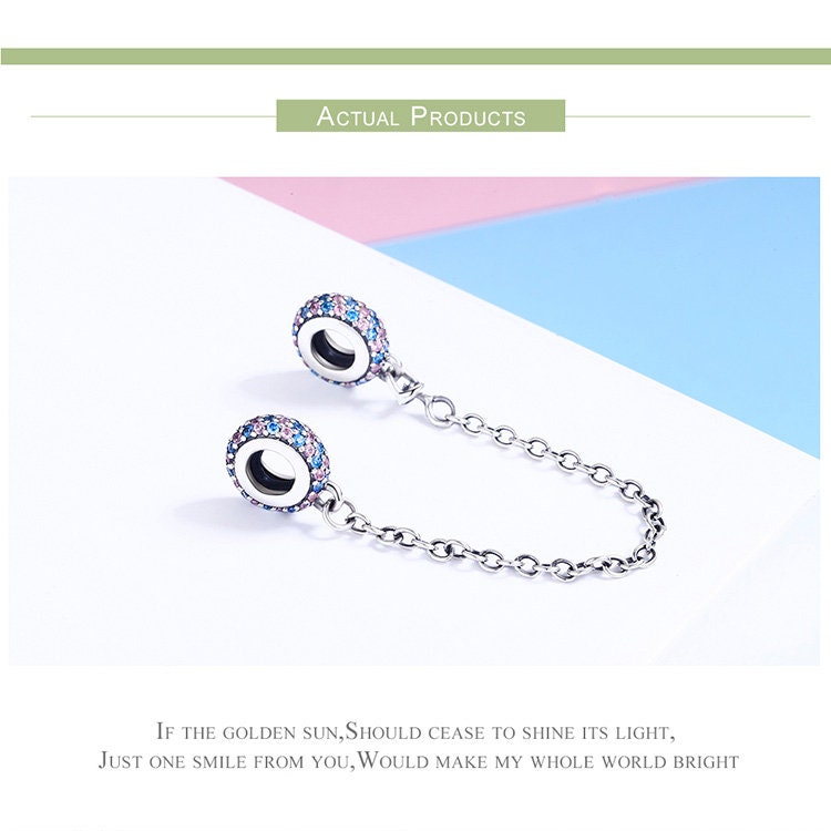 Pink and Blue Miracle Safety Chain Charm for Bracelet