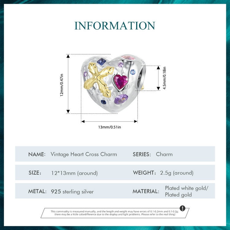 Vintage Heart Cross Charm