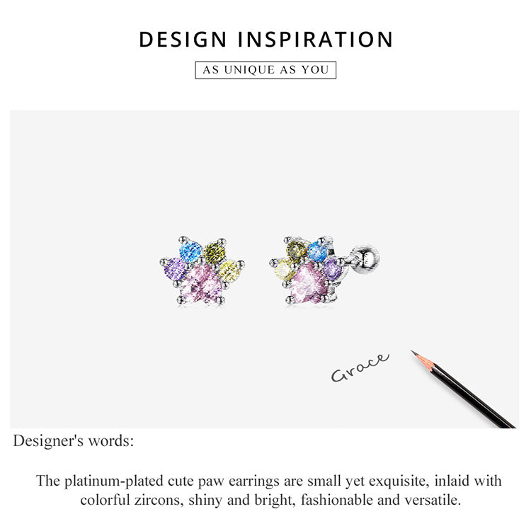 Colorful Cubic Zirconia Paw Stud Earrings
