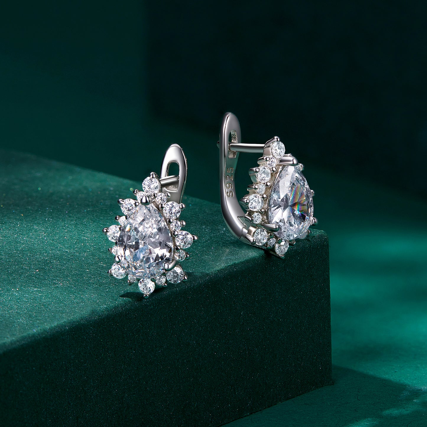 Teardrop Cubic Zirconia Clip Earrings
