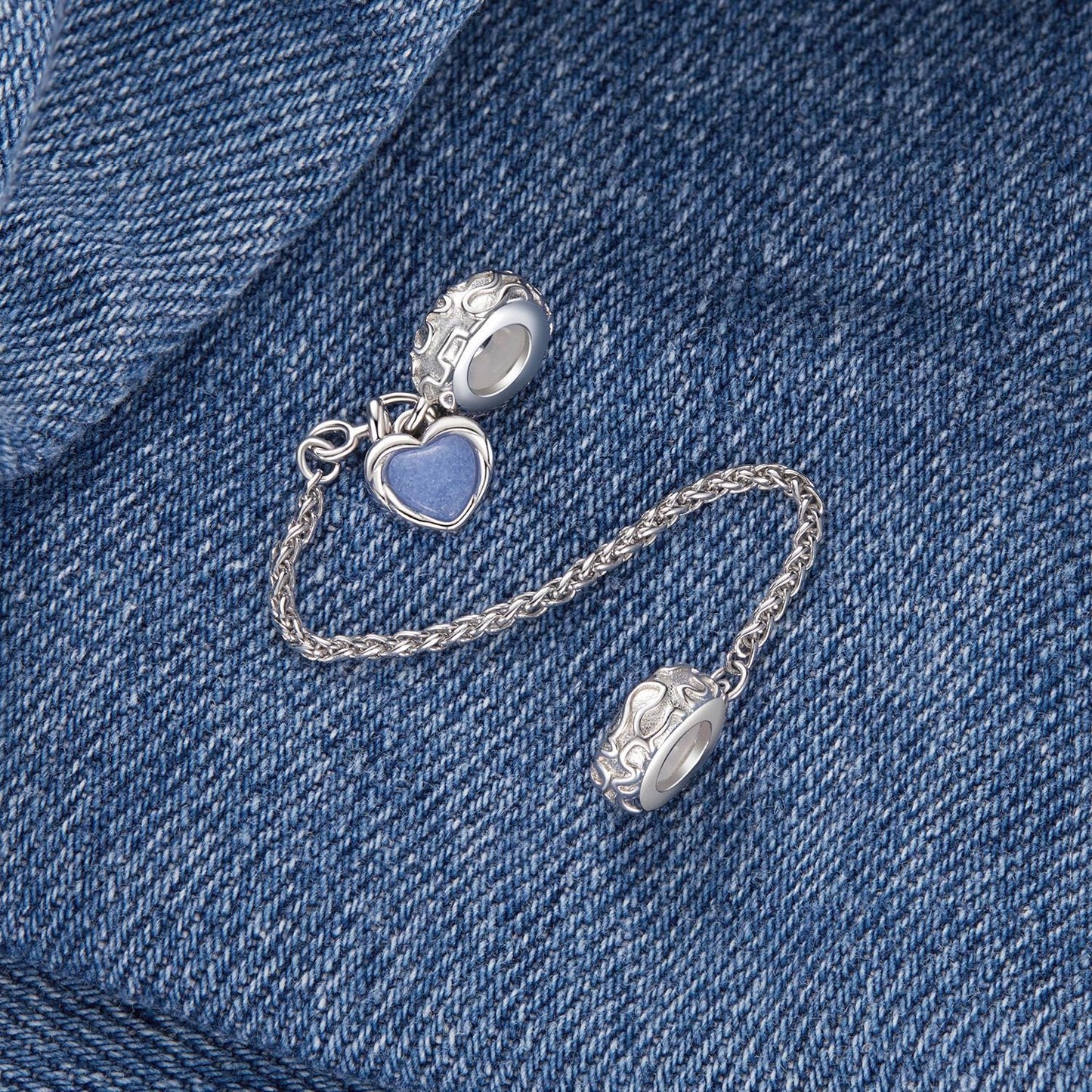 Denim Heart Safety Chain Charm