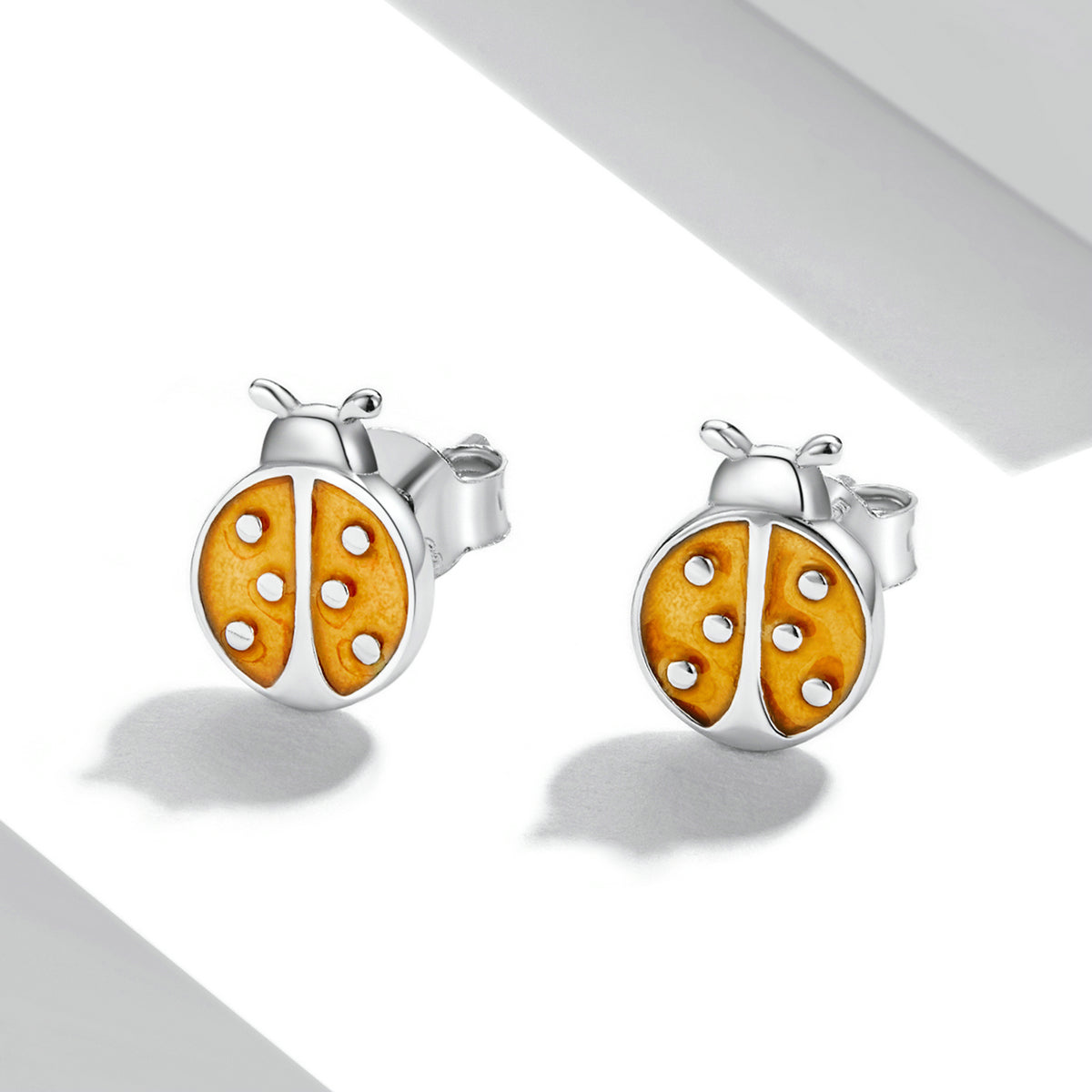 Orange Ladybug Stud Earrings