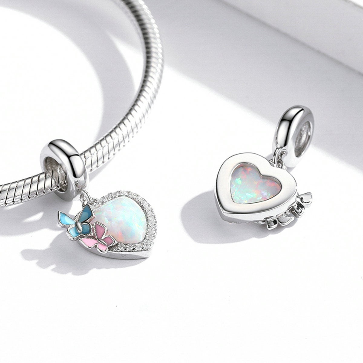 Butterfly Opal Heart Charm